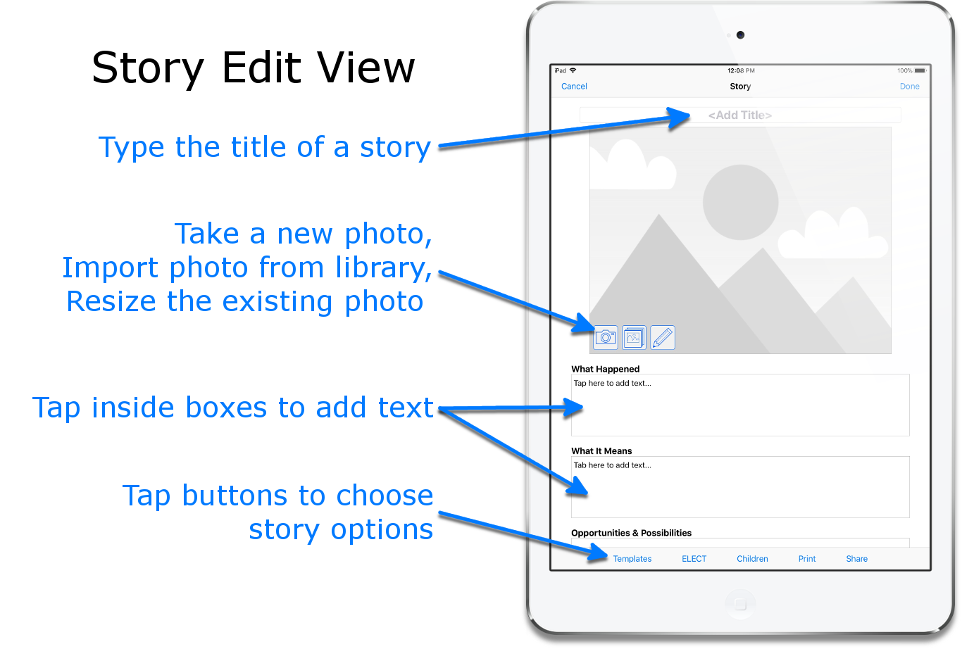 How to add text and photos in Story edit view