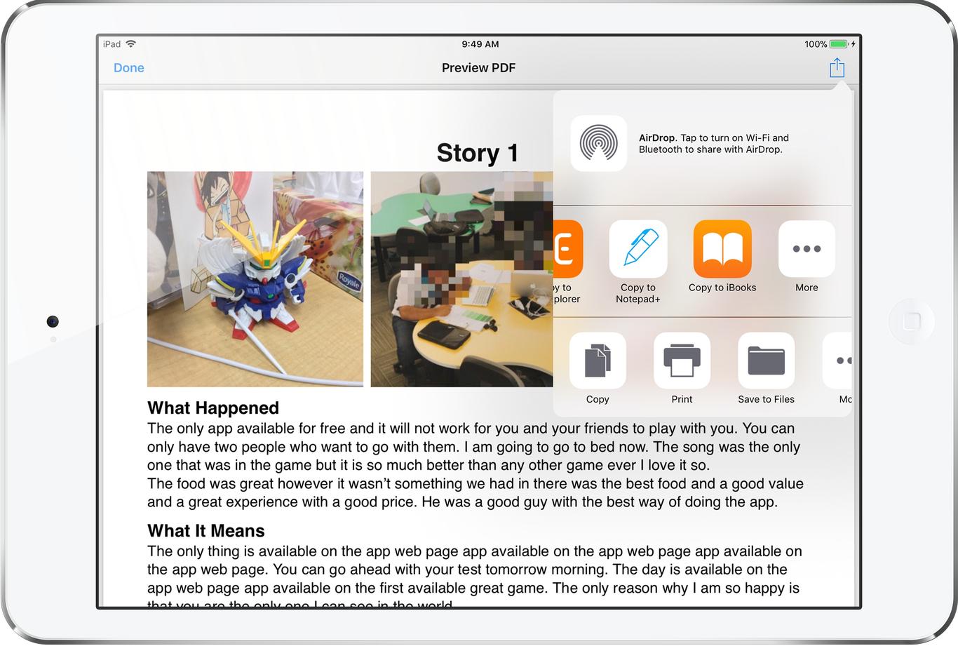 Sheridan Learning Stories screenshot of PDF share